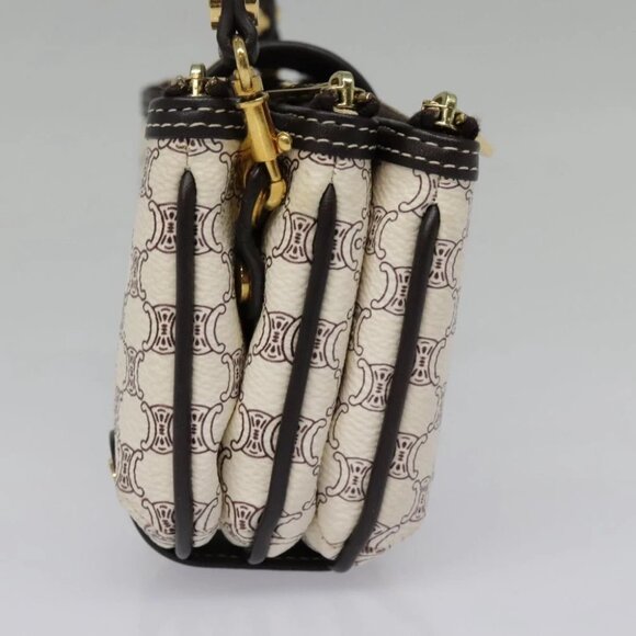CELINE Macadam Canvas Accessory Pouch PVC Leather White Gold Auth 93826AV - Picture 7 of 14